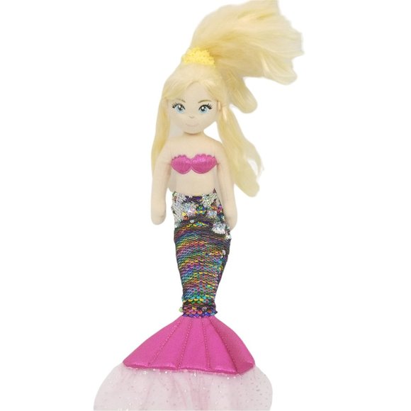 Aurora World Mermaid Rainbow Sequins Pink Plush 20" Doll Blonde Hair Stuffed Toy - Picture 2 of 10